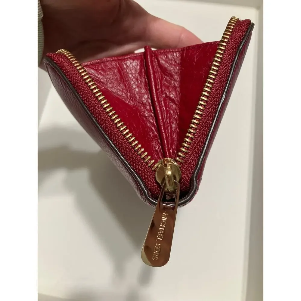 MICHAEL KORS, LARGE RED PEBBLED LEATHER WALLET